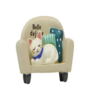 Resin miniature cat sofa figurine, creative desktop ornament for succulent plants and garden decor.