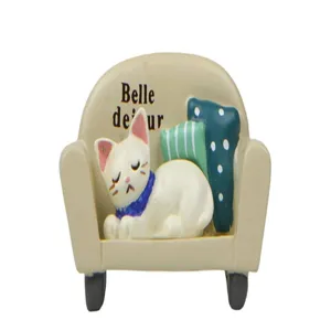 Cute sleeping cat on mini sofa resin figurine, perfect detail for succulent garden decor