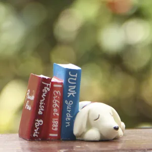Cartoon Resin Dog Sleeping On Books Figurine Miniature Micro Landscape Ornaments Garden Fairy Decoration DIY Desktop Gift Accessories