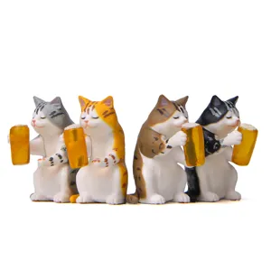 Süße Miniatur Katzen Bier trinken Figuren Set, Kunstharz Tier Spielzeug für Schreibtisch Deko