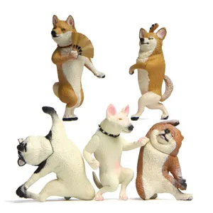 Lustige tanzende Hunde Figuren Set, Shiba Inu und Bullterrier kreative Schreibtisch Deko.