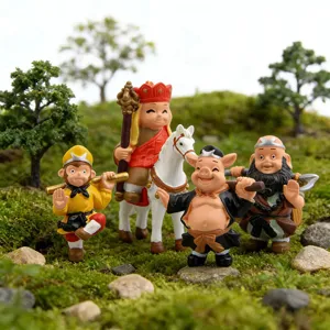 Cute Journey to the West miniature resin figurines set detail view for desktop decor.