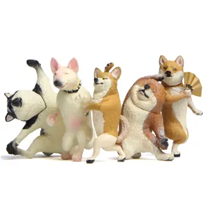 Lustige tanzende Hunde Figuren Set süße Tier Statuen Harz kreative Schreibtisch Deko