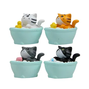 Süße Mini Katzen Badewanne Figuren Set, niedliche Kunstharz Tier Tischdekoration für Zimmer.
