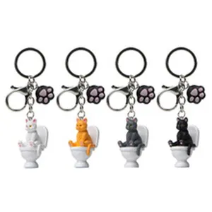 Lustiger Katzen Toilette Schlüsselanhänger süße Tier Tasche Anhänger Vierer Set 4t