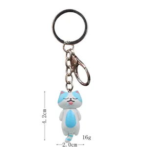 Süßer schläfriger Katzen Schlüsselanhänger mit Karabiner, Harz Kätzchen Taschenanhänger.