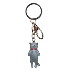 Cute sleeping cat keychain with red collar metal ring bag pendant keyring accessory