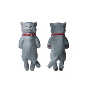 Cute grey sleeping cat figurine with red collar keychain pendant DIY bag accessory toy charm gifts