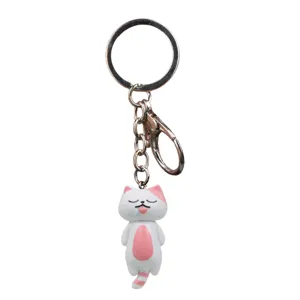 Niedlicher schlafender Katzen Schlüsselanhänger für Taschen, süßes rosa-weißes Accessoire.