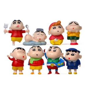 Detailaufnahme süßer kleiner Shin-chan Actionfiguren mit verschiedenen lustigen Gesichtsausdrücken.