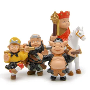 Cute Journey to the West action figures set, mini Monkey King and Monk statues for desktop.
