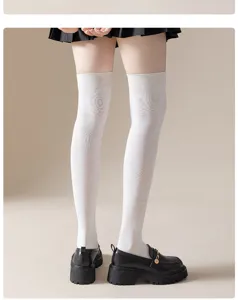 Cómodos calcetines altos de compresión para mujer, elegantes calcetines blancos largos.