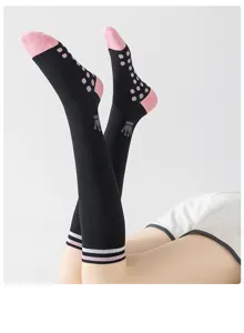 Professional women compression sports socks for running fitness and yoga, black and pink style.
