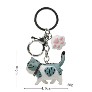 Süßer dicker Katzen Schlüsselanhänger mit Pfoten Anhänger, Metallkarabiner für Taschen.