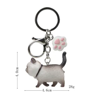 Süßer Siamkatze Schlüsselanhänger mit Pfoten Anhänger, Resin Figur Metall Ring für Taschen.