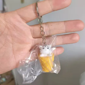 Cute cartoon cat ice cream cone keychain pendant bag accessory detail display item