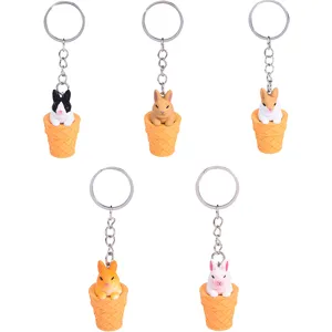 Kreativer Cartoon Hase Eiscreme Schlüsselanhänger PVC Häschen Puppe Schlüsselring Für Tasche Auto Anhänger Süßes Ornament Geschenk