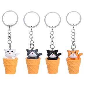 Cute Cartoon Cat Ice Cream Cone Keychain Resin Animal Bag Charm Car Key Ring Pendant Fashion Jewelry Gift