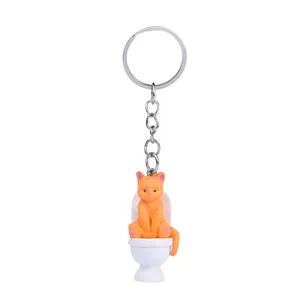 Witziger orangener Katzen WC Schlüsselanhänger Cartoon Tasche Anhänger Auto Zubehör Detail