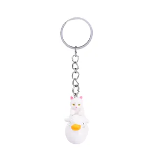 Simpatico gatto bianco cartone animato portachiavi anello metallico ciondolo borsa.
