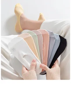 Detailed view of women summer thin ice silk mesh low cut boat socks in multiple colors.