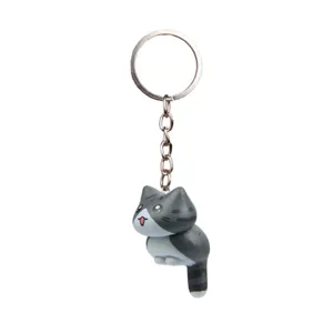 Schattige grijs gestreepte kat sleutelhanger leuk kitten tas hanger kawaii auto ring accessoires