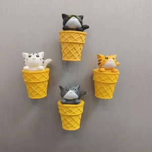 Detailansicht der niedlichen Katzen Eiswaffel Kühlschrankmagnete mit starkem Magnet.