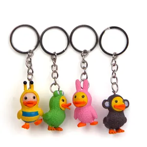 Ensemble de porte-clés canard cosplay animal mignon, anneaux métalliques créatifs pour sacs.