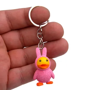 Mignon porte-clés canard lapin rose anneau en métal dessin animé accessoire cadeau mode