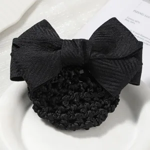 Black bow hair net bun maker for professional workplace, elegant hair accessory for women.