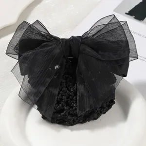 Elegant Organza Bow Hair Net Hair Clip Professional Work Hair Accessory For Women