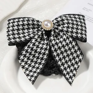 Δίχτυ Μαλλιών με Φιόγκος Houndstooth Κάλυμμα Κότσου Επαγγελματική Νοσοκόμα Αξεσουάρ Μαλλιών Ύφασμα Μαργαριτάρι Στρας