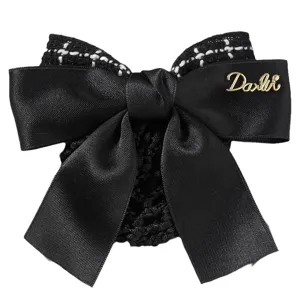 Professional black bow hair net bun maker for workplace nurses and flight attendants.