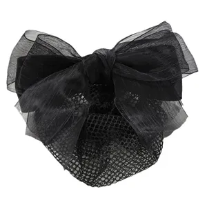 Elegant black mesh bow hair net bun cover professional hair accessory for women daily work