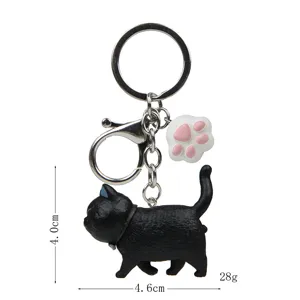 Süsser schwarzer Katzen Pfoten Schlüsselanhänger Metallring Taschenanhänger Tiermotiv