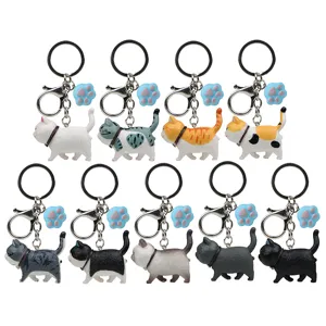 Süßes mopsiges Katzen Schlüsselanhänger Set mit Metallkarabiner und Pfotenanhänger für Tasche.