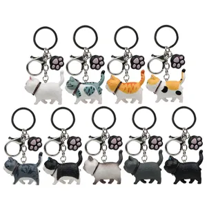 Niedliches dicke Katze Schlüsselanhänger Set mit Pfoten Anhänger und Metall Karabiner.