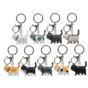 Niedliche dicke Katzen Schlüsselanhänger Set, Kunstharz Kätzchen Taschenanhänger Metall.