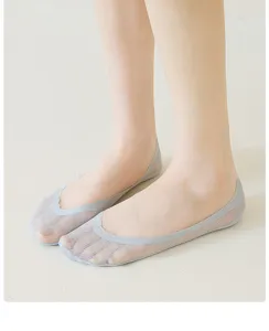 Close-up view of summer thin ice silk shallow-cut invisible mesh socks detail display