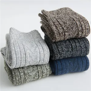 Thickened thermal wool blend socks detailed view, retro knit winter warm men long socks