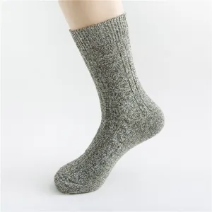 Close-up detail of the retro heathered knit wool blend sock texture and rib cuff.