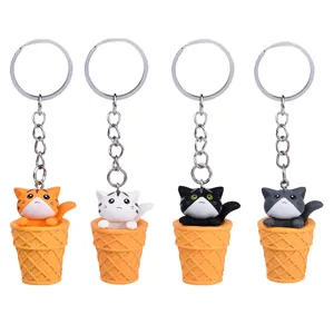 Close-up detail of cute cat ice cream keychain, showing four colorful resin kitten charms.