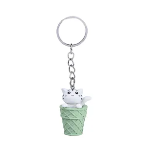 Cute cartoon cat ice cream cone keychain pendant close-up view detail charm accessory
