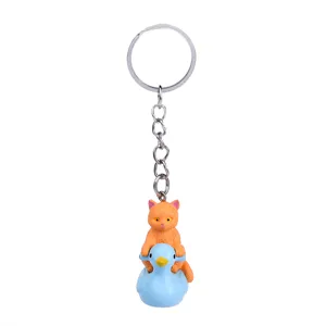 Simpatico portachiavi gatto cartone animato su anatra, ciondolo borsa creativo e anello auto.