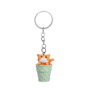 Cute cartoon cat ice cream cone keychain pendant adorable bag charm accessory for daily use.