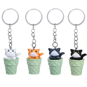 Cute cartoon cat ice cream cone keychain adorable animal bag charm keyring gift for kids
