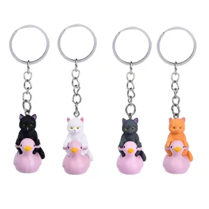 Carino gatto anatra portachiavi resina animale cartone animato anello borsa pendente dettaglio