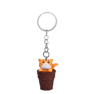 Cute orange cat ice cream cone keychain, creative resin bag pendant and car charm accessory.