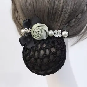 Elegant Fabric Hair Net Bowknot Hair Clip Professional Work Hair Accessory Floral Hair Styling Tool For Women