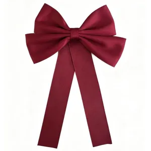 Élégante broche nœud en satin bordeaux, accessoire élégant pour col ou cheveux style préppy.